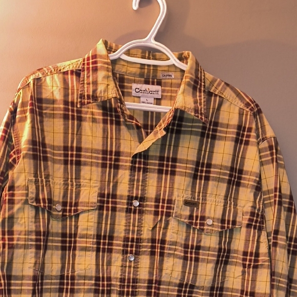 Carhartt Other - Carhartt Men's Tan and Burgundy Plaid Shirt